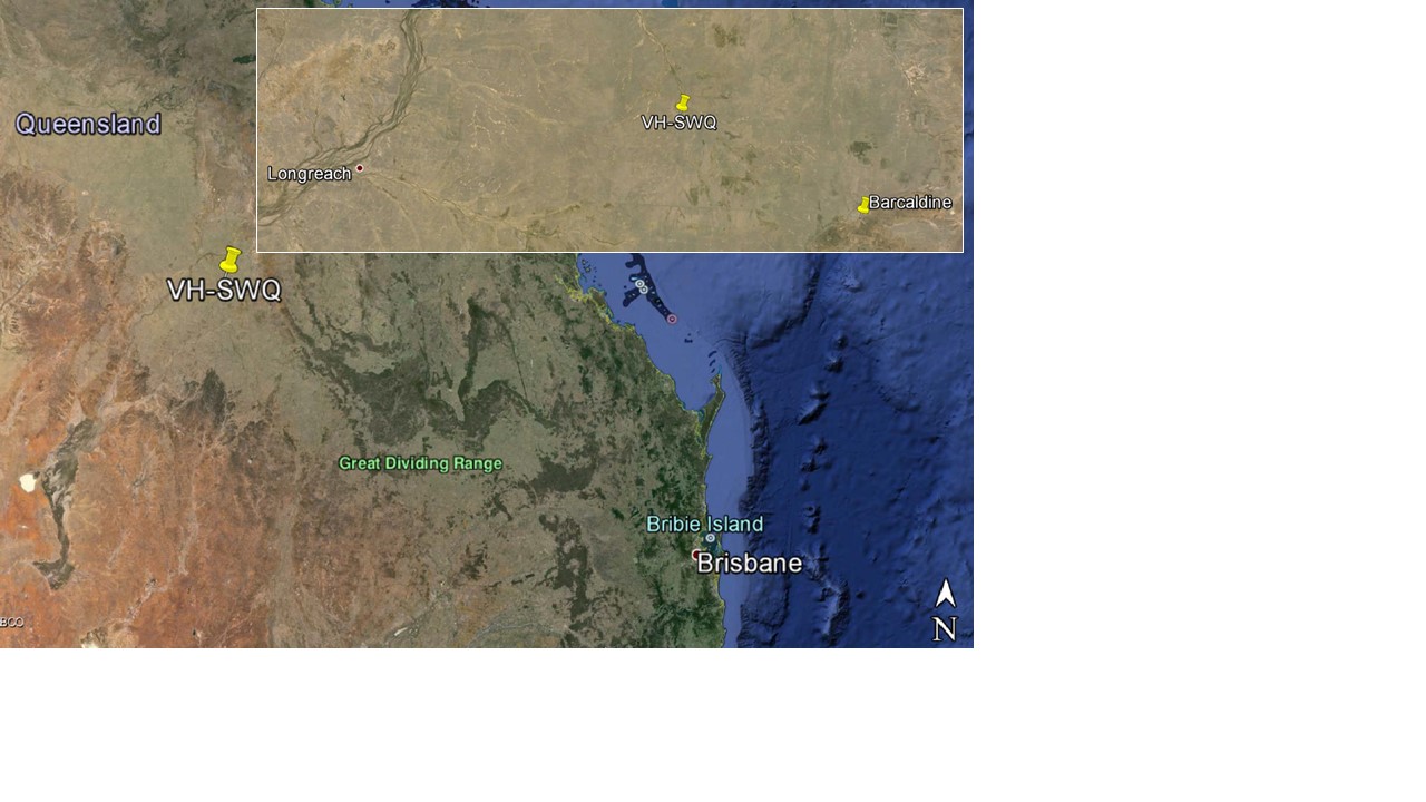 Figure 1: VH-SWQ accident site location, about 43 km northwest of Barcaldine Airport